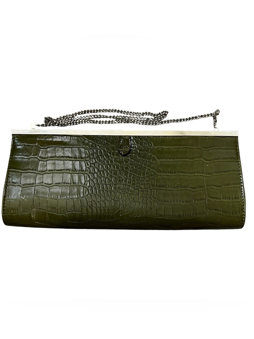 Aldo Dark Olive Croc-Embossed Shoulder Chain Clutch